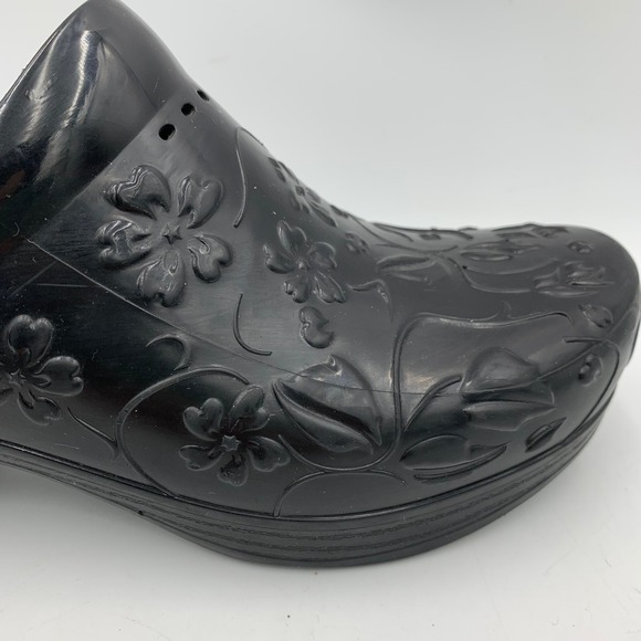 Dansko Pixie Black Floral Embossed Clogs Rubber EVA Slip Resist US 11.5-12 EU 42 - Picture 3 of 12